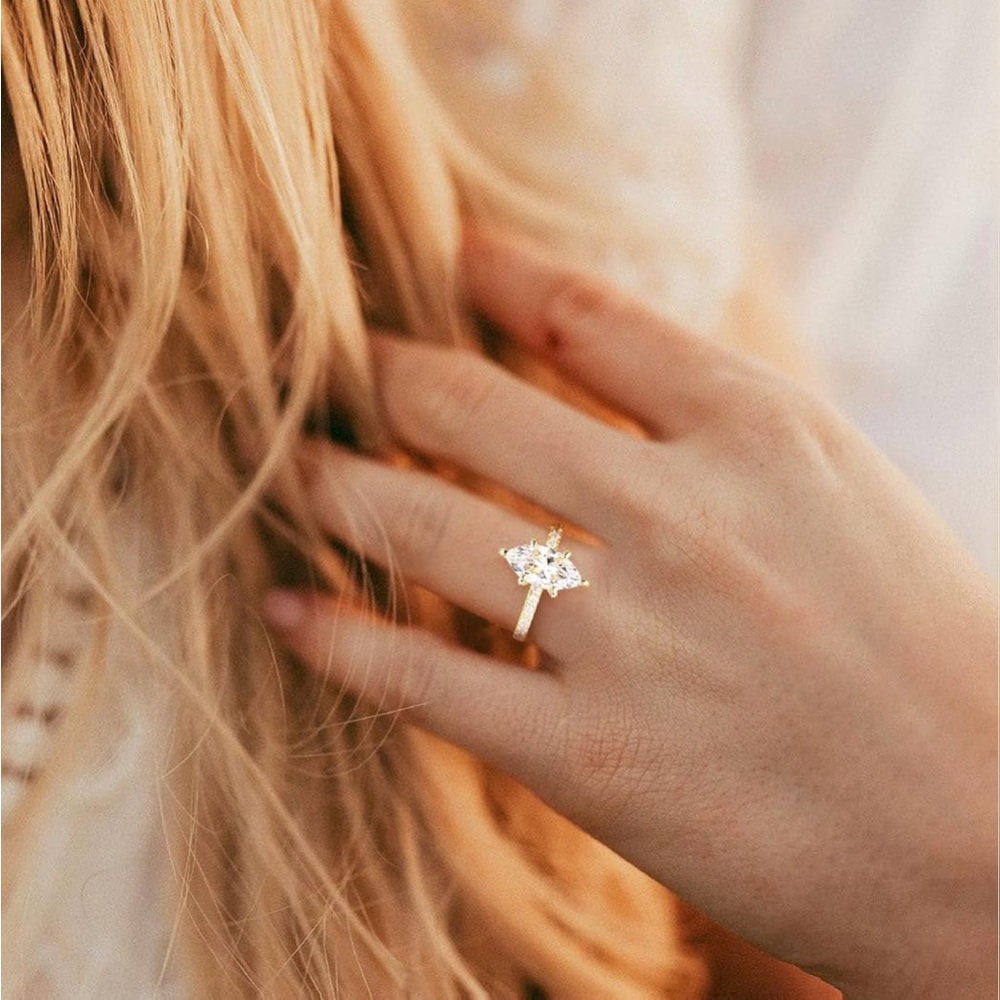 MARQUISE 2CT CUBIC ZIRCONIA ENGAGEMENT RING GOLD SIZE 6.5